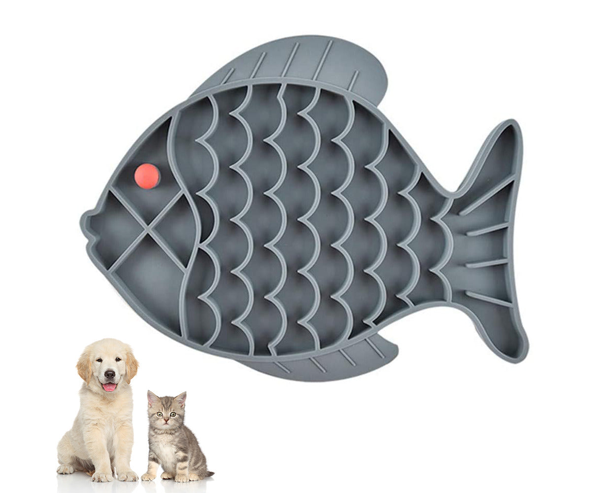 Pet Slow Feeder Dog Lick Mat Fun Alternative to Slow Feeder Dog Bowls-Grey